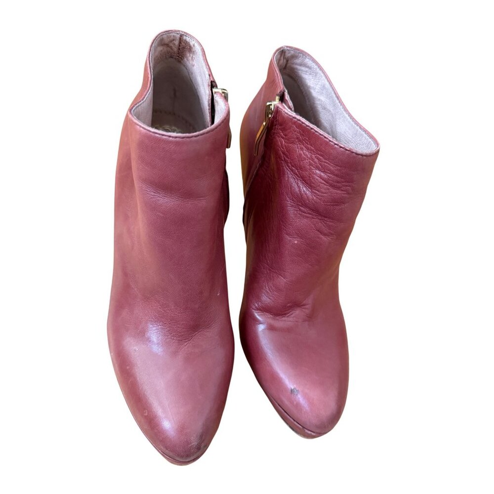 Vince Camuto Burgundy Leather Platform Ankle Booties Stiletto Heel Size 7.5M